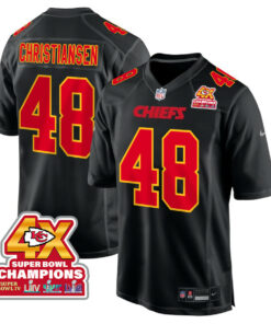 Cole Christiansen 48 Kansas City Chiefs Super Bowl LVIII Champions 4X Fashion Game Men Jersey - Carbon Black JS4789 nicesnker