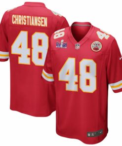 Cole Christiansen 48 Kansas City Chiefs Super Bowl LVIII Patch Game Men Jersey - Red JS6706 nicesnker