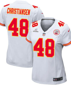 Cole Christiansen 48 Kansas City Chiefs Super Bowl LVIII Patch Game Women Jersey - White JS7520 nicesnker