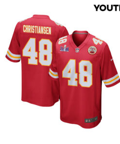 Cole Christiansen 48 Kansas City Chiefs Super Bowl LVIII Patch Game YOUTH Jersey - Red JS5632 nicesnker