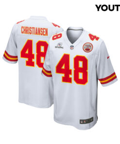 Cole Christiansen 48 Kansas City Chiefs Super Bowl LVIII Patch Game YOUTH Jersey - White JS1363 nicesnker