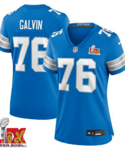 Connor Galvin #76 Detroit Lions Super Bowl LIX Women's Jersey - Blue JS6482 nicesnker