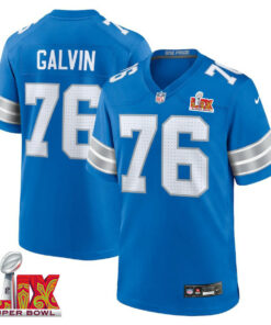 Connor Galvin #76 Detroit Lions Super Bowl LIX YOUTH Jersey - Blue JS6419 nicesnker
