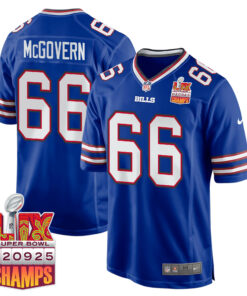 Connor McGovern 66 Buffalo Bills Super Bowl LIX Champions Patch Game Men Jersey - Royal JS6085 nicesnker