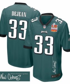 Cooper DeJean 33 Philadelphia Eagles Super Bowl LIX Champions Patch 'New Orleans - Where Passion Ignites' EMBROIDERED Game Men Jersey - Midnight Green JS8537 nicesnker