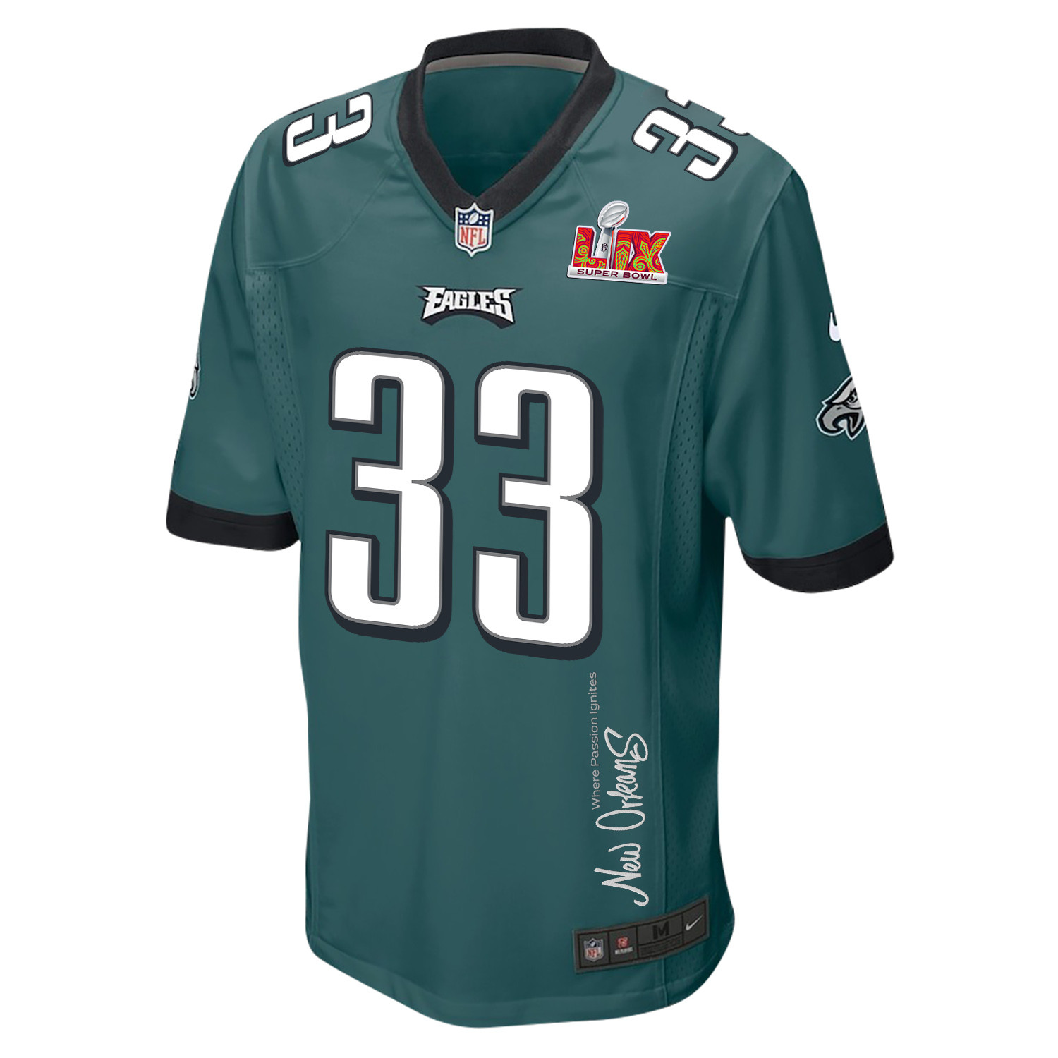 Cooper DeJean 33 Philadelphia Eagles Super Bowl LIX 'New Orleans - Where Passion Ignites' EMBROIDERED Game Men Jersey - Midnight Green JS7397 nicesnker - Image 3