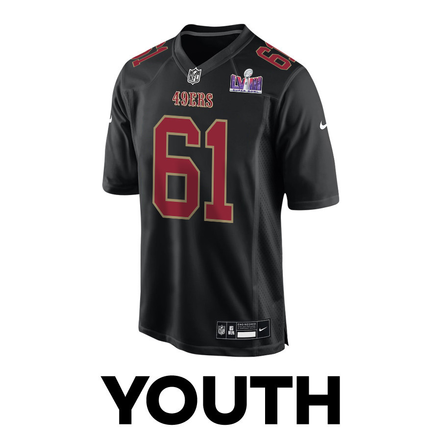 Corey Luciano 61 San Francisco 49ers Super Bowl LVIII Patch Fashion Game YOUTH Jersey - Carbon Black JS9801 nicesnker - Image 2