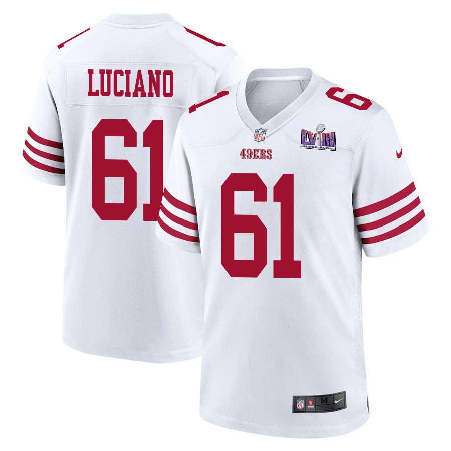 Corey Luciano 61 San Francisco 49ers Super Bowl LVIII Patch Game Men Jersey - White JS7700 nicesnker