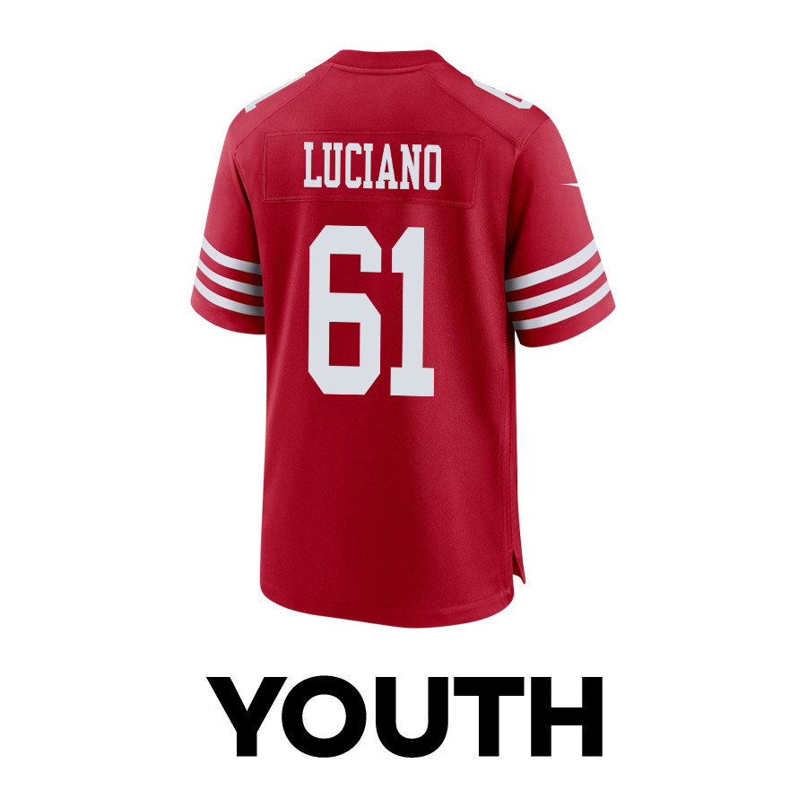 Corey Luciano 61 San Francisco 49ers Super Bowl LVIII Patch Game YOUTH Jersey - Scarlet JS6771 nicesnker - Image 3