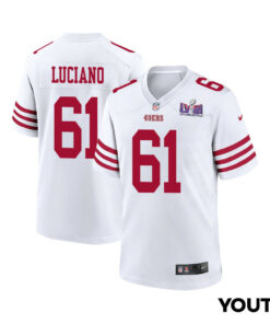 Corey Luciano 61 San Francisco 49ers Super Bowl LVIII Patch Game YOUTH Jersey - White JS3674 nicesnker