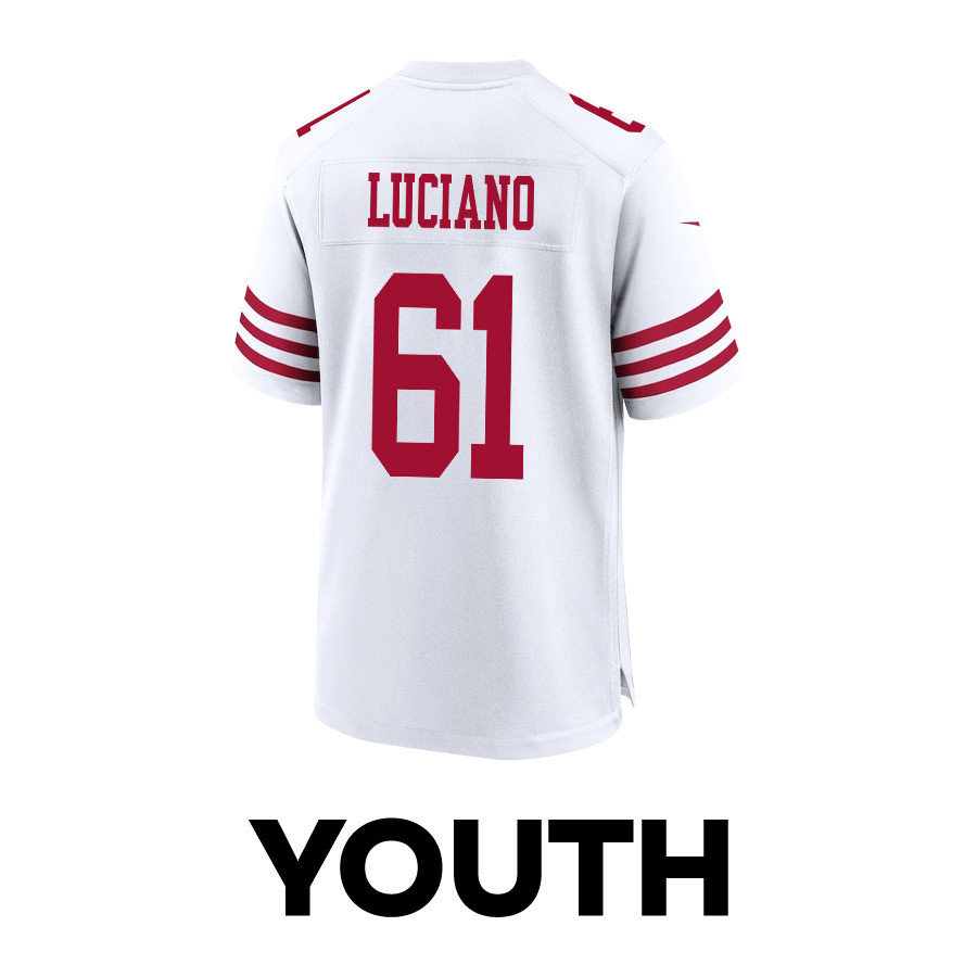 Corey Luciano 61 San Francisco 49ers Super Bowl LVIII Patch Game YOUTH Jersey - White JS3674 nicesnker - Image 3
