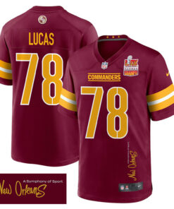 Cornelius Lucas 78 Washington Commanders Super Bowl LIX Champions Patch 'New Orleans - A Symphony of Sport' EMBROIDERED Game Men Jersey - Burgundy JS6841 nicesnker