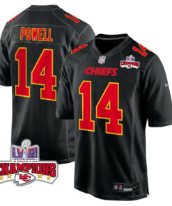 Cornell Powell 14 Kansas City Chiefs Super Bowl LVIII Champions 4 Stars Patch Fashion Game Men Jersey - Carbon Black JS2337 nicesnker