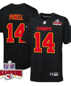 Cornell Powell 14 Kansas City Chiefs Super Bowl LVIII Champions 4 Stars Patch Fashion Game YOUTH Jersey - Carbon Black JS5186 nicesnker