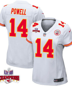 Cornell Powell 14 Kansas City Chiefs Super Bowl LVIII Champions 4 Stars Patch Game Women Jersey - White JS7588 nicesnker