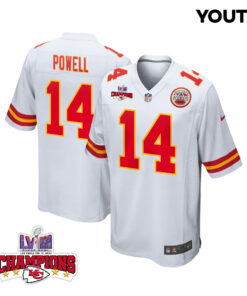 Cornell Powell 14 Kansas City Chiefs Super Bowl LVIII Champions 4 Stars Patch Game YOUTH Jersey - White JS3828 nicesnker