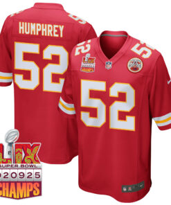 Creed Humphrey 52 Kansas City Chiefs Super Bowl LIX Champions Patch Game Men Jersey - Red JS5615 nicesnker