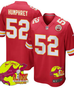 Creed Humphrey 52 Kansas City Chiefs Super Bowl LIX New Orleans Patch Game Men Jersey - Red JS8170 nicesnker