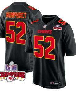 Creed Humphrey 52 Kansas City Chiefs Super Bowl LVIII Champions 4 Stars Patch Fashion Game Men Jersey - Carbon Black JS6225 nicesnker