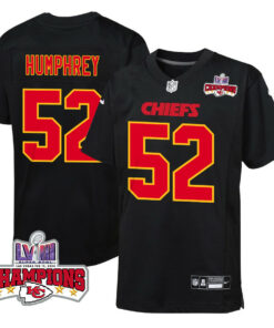 Creed Humphrey 52 Kansas City Chiefs Super Bowl LVIII Champions 4 Stars Patch Fashion Game YOUTH Jersey - Carbon Black JS3388 nicesnker