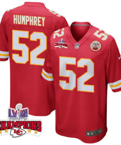 Creed Humphrey 52 Kansas City Chiefs Super Bowl LVIII Champions 4 Stars Patch Game Men Jersey - Red JS2902 nicesnker