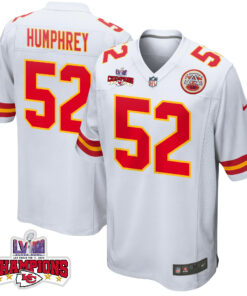 Creed Humphrey 52 Kansas City Chiefs Super Bowl LVIII Champions 4 Stars Patch Game Men Jersey - White JS5512 nicesnker