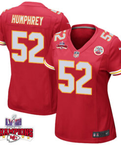 Creed Humphrey 52 Kansas City Chiefs Super Bowl LVIII Champions 4 Stars Patch Game Women Jersey - Red JS4073 nicesnker