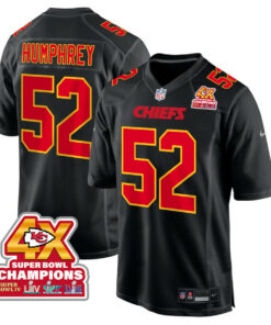 Creed Humphrey 52 Kansas City Chiefs Super Bowl LVIII Champions 4X Fashion Game Men Jersey - Carbon Black JS2491 nicesnker