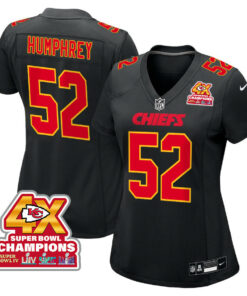 Creed Humphrey 52 Kansas City Chiefs Super Bowl LVIII Champions 4X Fashion Game Women Jersey - Carbon Black JS5774 nicesnker