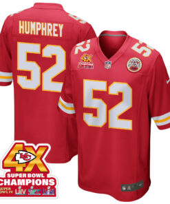 Creed Humphrey 52 Kansas City Chiefs Super Bowl LVIII Champions 4X Game Men Jersey - Red JS9954 nicesnker