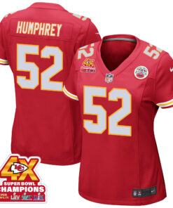 Creed Humphrey 52 Kansas City Chiefs Super Bowl LVIII Champions 4X Game Women Jersey - Red JS7478 nicesnker
