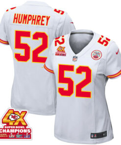 Creed Humphrey 52 Kansas City Chiefs Super Bowl LVIII Champions 4X Game Women Jersey - White JS9211 nicesnker