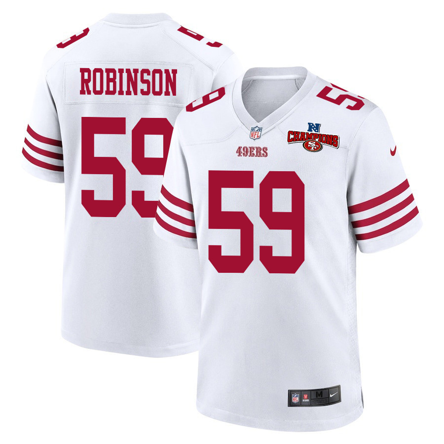 Curtis Robinson 59 San Francisco 49ers NFC Champions Patch Game Men Jersey - White JS7073 nicesnker