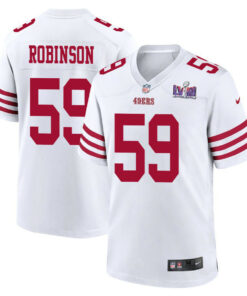 Curtis Robinson 59 San Francisco 49ers Super Bowl LVIII Patch Game Men Jersey - White JS9073 nicesnker