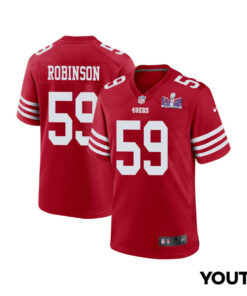 Curtis Robinson 59 San Francisco 49ers Super Bowl LVIII Patch Game YOUTH Jersey - Scarlet JS8802 nicesnker