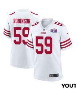 Curtis Robinson 59 San Francisco 49ers Super Bowl LVIII Patch Game YOUTH Jersey - White JS5395 nicesnker