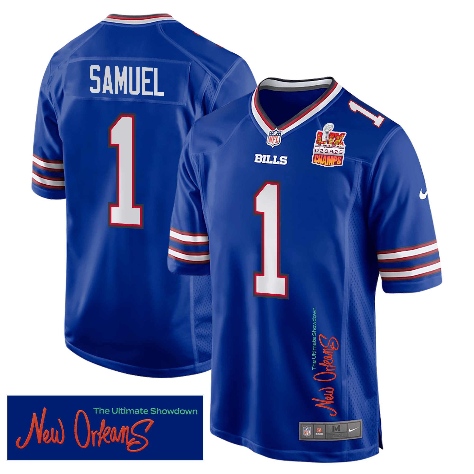 Curtis Samuel 1 Buffalo Bills Super Bowl LIX Champions Patch 'New Orleans - The Ultimate Showdown' EMBROIDERED Game Men Jersey - Royal JS3443 nicesnker
