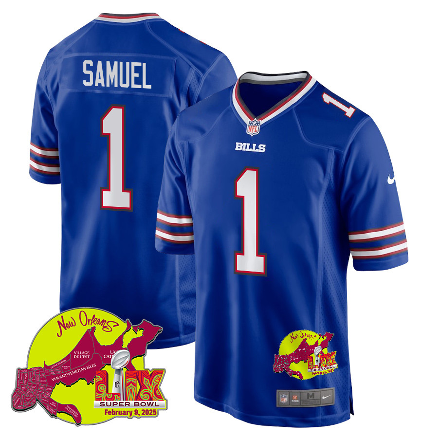 Curtis Samuel 1 Buffalo Bills Super Bowl LIX New Orleans Patch Game Men Jersey - Royal JS8468 nicesnker