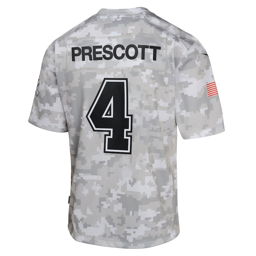 Dak Prescott 4 Dallas Cowboys 2024 Salute to Service Game YOUTH Jersey - Arctic Camo JS9792 nicesnker - Image 3