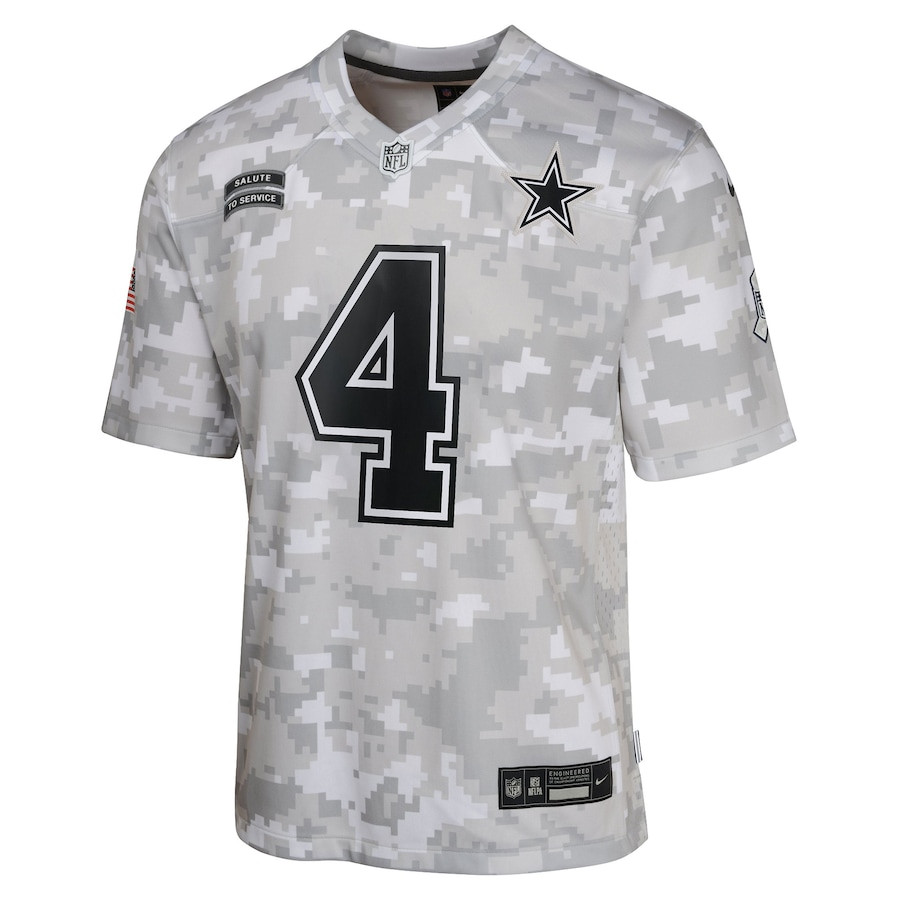 Dak Prescott 4 Dallas Cowboys 2024 Salute to Service Game YOUTH Jersey - Arctic Camo JS9792 nicesnker - Image 2