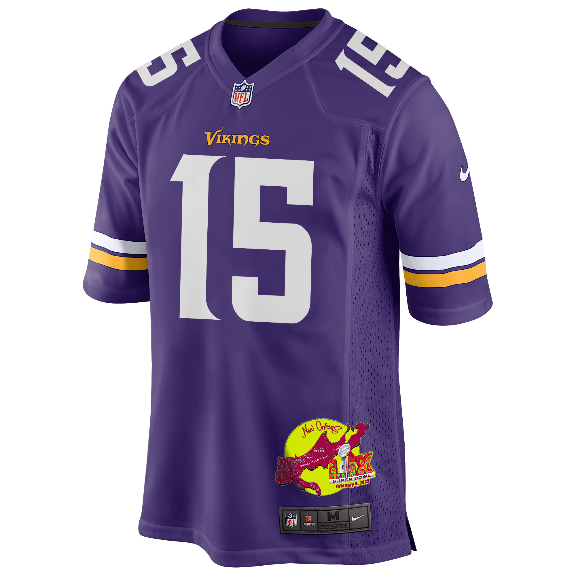 Dallas Turner 15 Minnesota Vikings Super Bowl LIX New Orleans Patch Game Men Jersey - Purple JS6616 nicesnker - Image 3