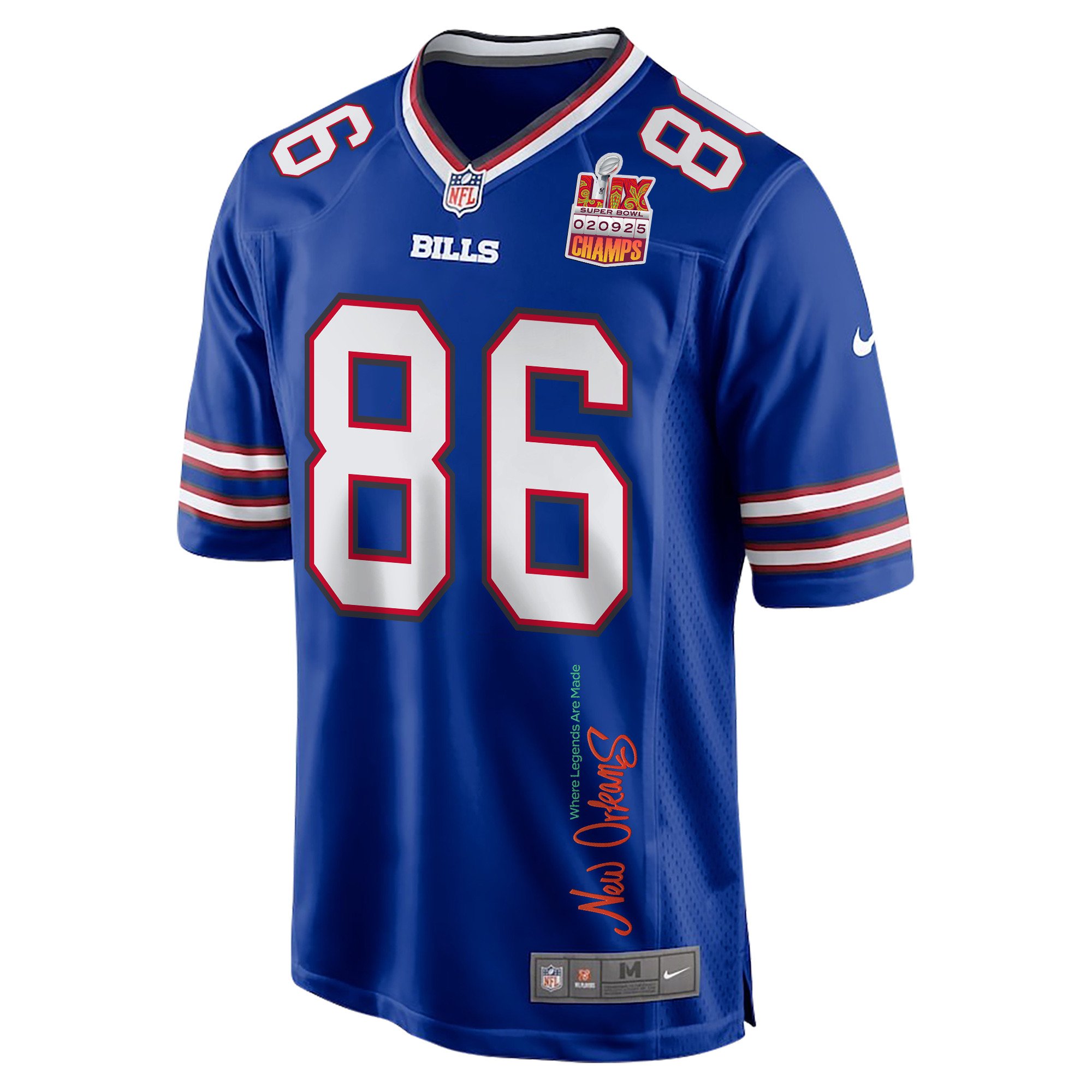 Dalton Kincaid 86 Buffalo Bills Super Bowl LIX Champions Patch 'New Orleans - Where Legends Are Made' EMBROIDERED Game Men Jersey - Royal JS1345 nicesnker - Image 3