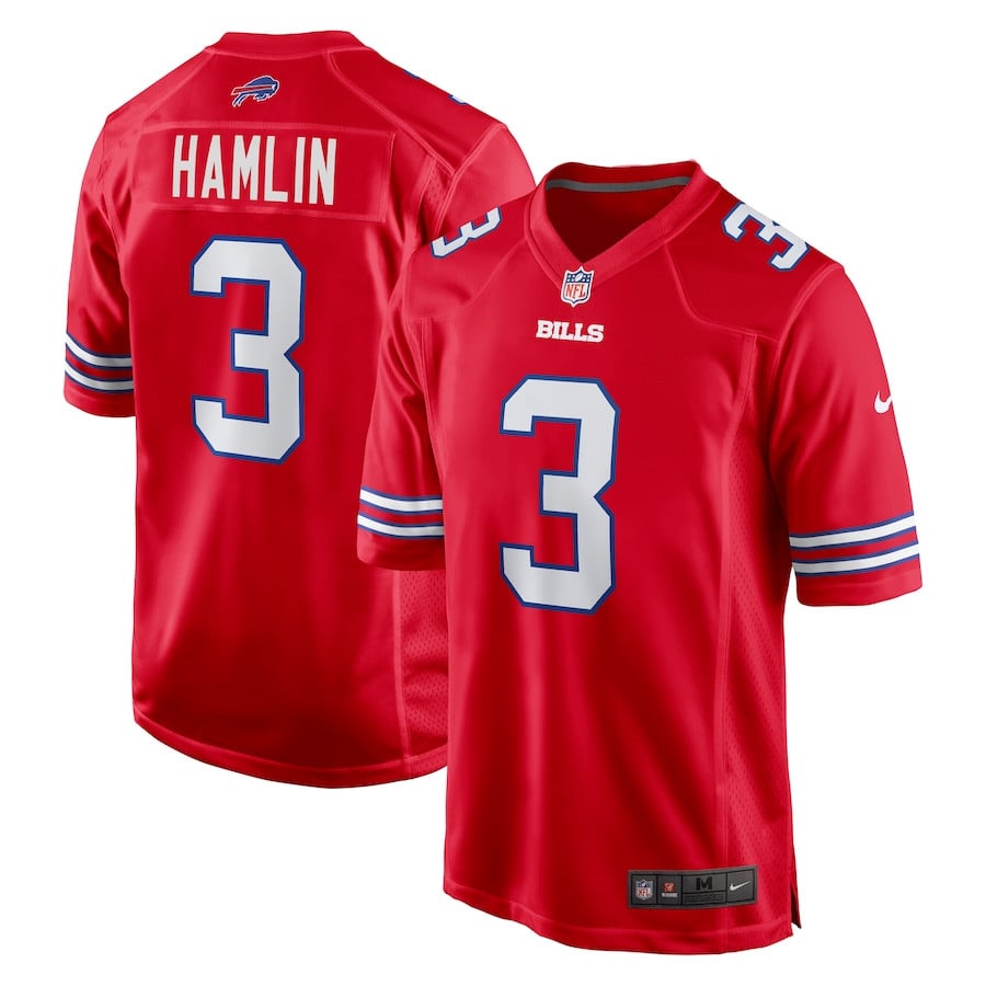 Damar Hamlin 3 Buffalo Bills Men Alternate Game Jersey - Red JS2684 nicesnker