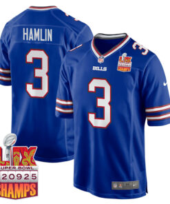 Damar Hamlin 3 Buffalo Bills Super Bowl LIX Champions Patch Game Men Jersey - Royal JS1714 nicesnker