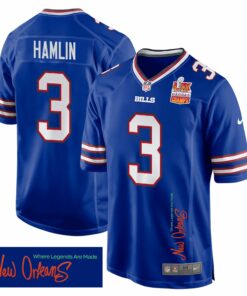 Damar Hamlin 3 Buffalo Bills Super Bowl LIX Champions Patch 'New Orleans - Where Legends Are Made' EMBROIDERED Game Men Jersey - Royal JS9296 nicesnker