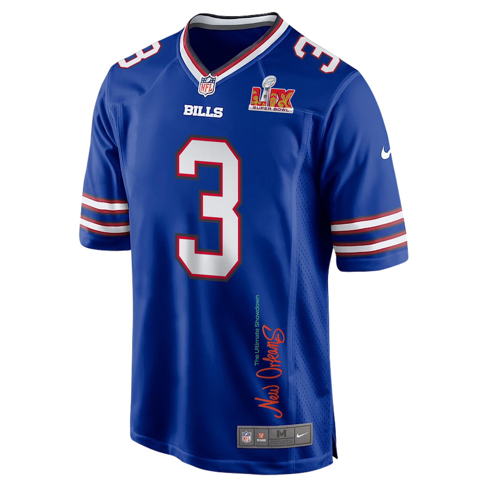 Damar Hamlin 3 Buffalo Bills Super Bowl LIX 'New Orleans - The Ultimate Showdown' EMBROIDERED Game Men Jersey - Royal JS5044 nicesnker - Image 3