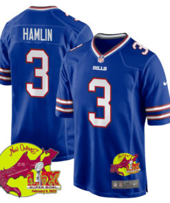 Damar Hamlin 3 Buffalo Bills Super Bowl LIX New Orleans Patch Game Men Jersey - Royal JS2838 nicesnker