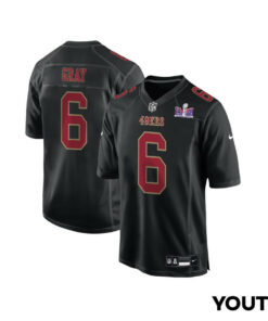 Danny Gray 6 San Francisco 49ers Super Bowl LVIII Patch Fashion Game YOUTH Jersey - Carbon Black JS7248 nicesnker