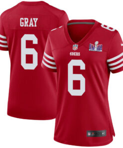 Danny Gray 6 San Francisco 49ers Super Bowl LVIII Patch Game Women Jersey - Scarlet JS3228 nicesnker