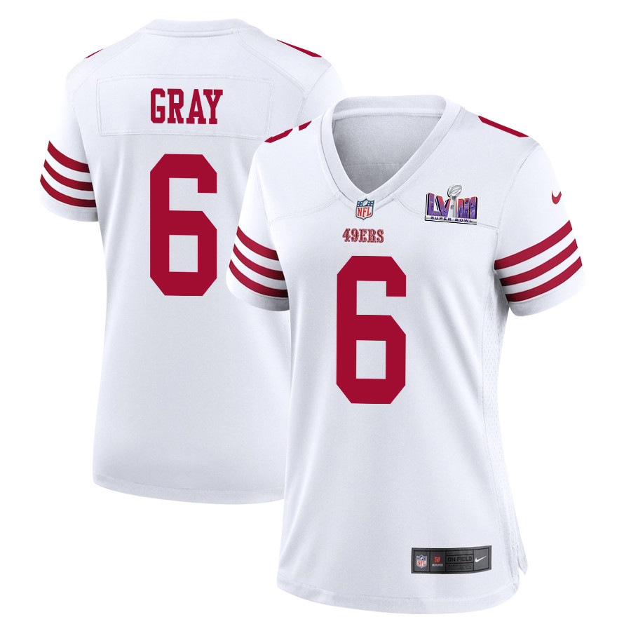 Danny Gray 6 San Francisco 49ers Super Bowl LVIII Patch Game Women Jersey - White JS9707 nicesnker